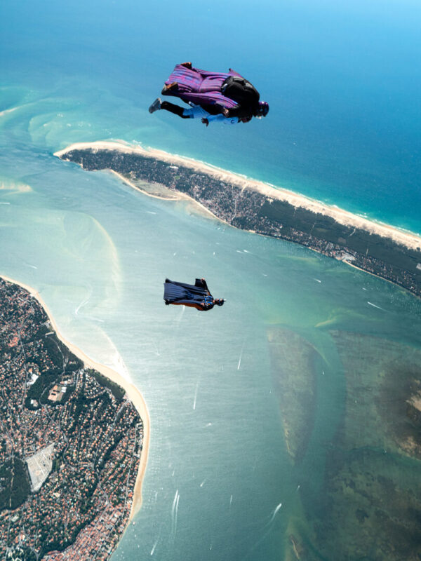 Airborne wingsuit flight over Arcachon